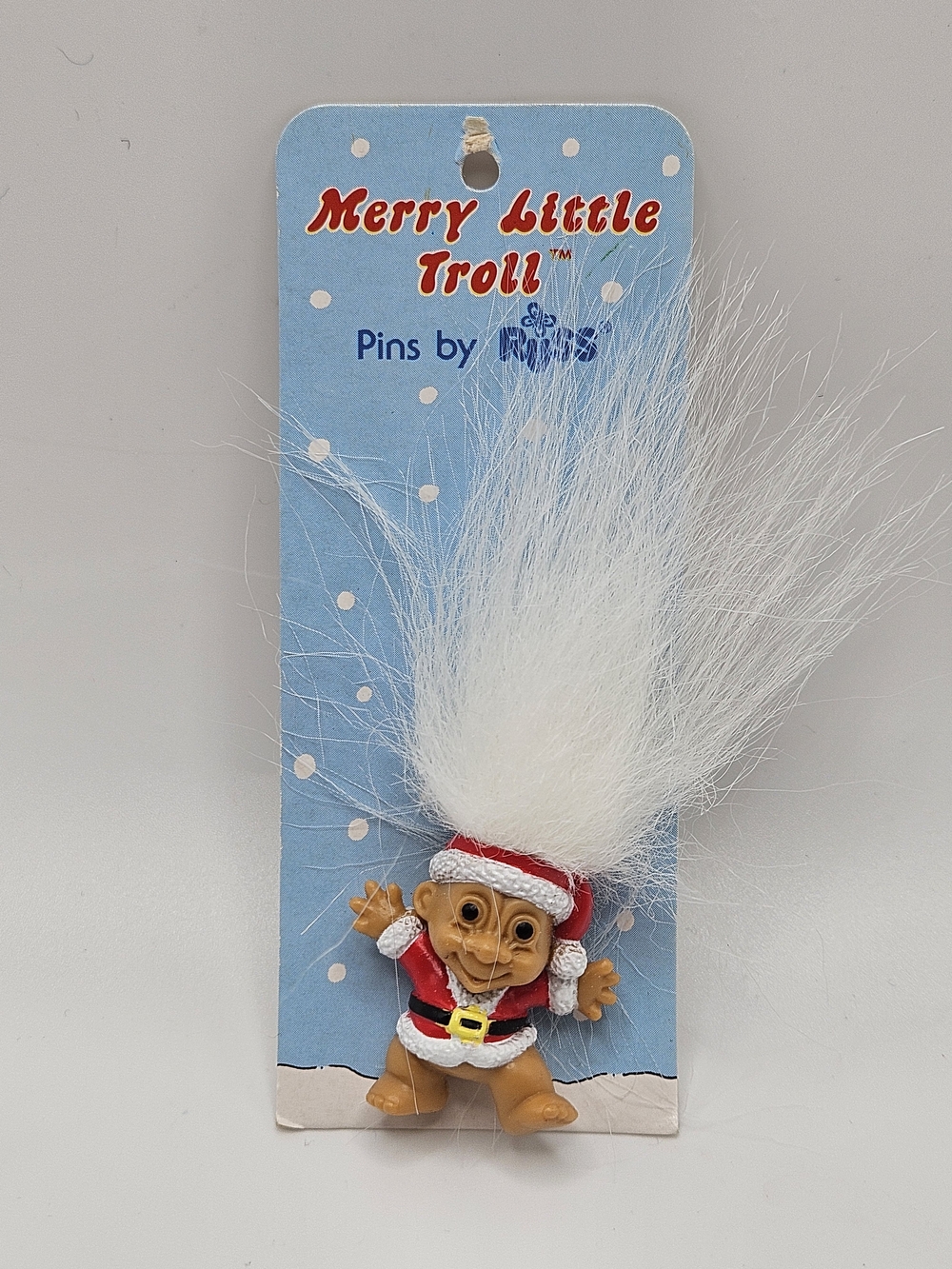 NEW VINTAGE Merry Little Troll Russ Christmas White Hair Santa Pin Brooch VTG